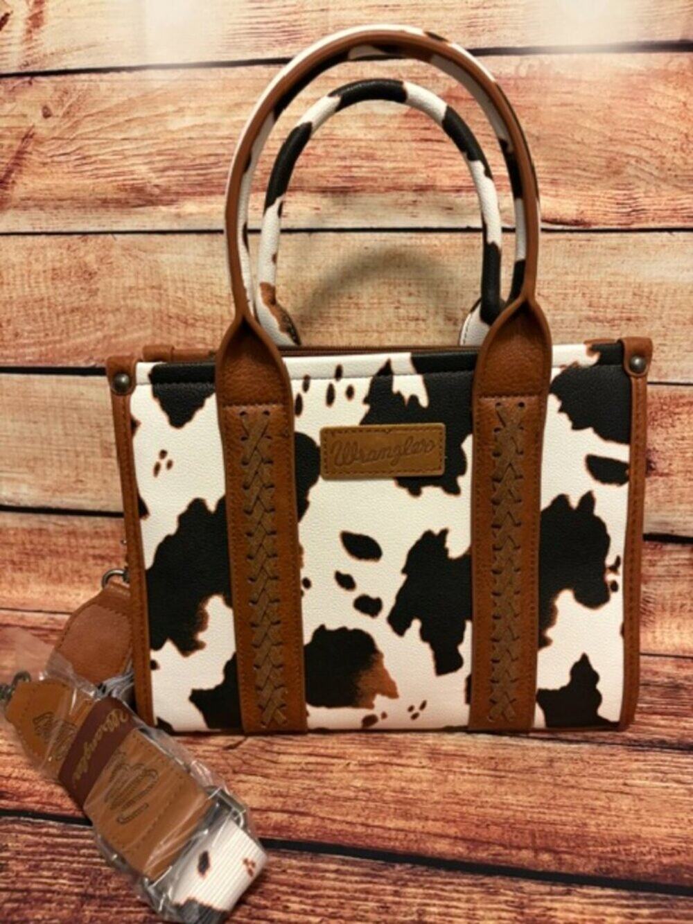 Wrangler Cow Print Western Crossbody Tote Satchel Bag Brown NWT